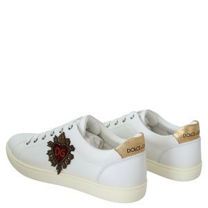 Dolce & Gabbana White Leather Heart Embellished Sneakers Shoes